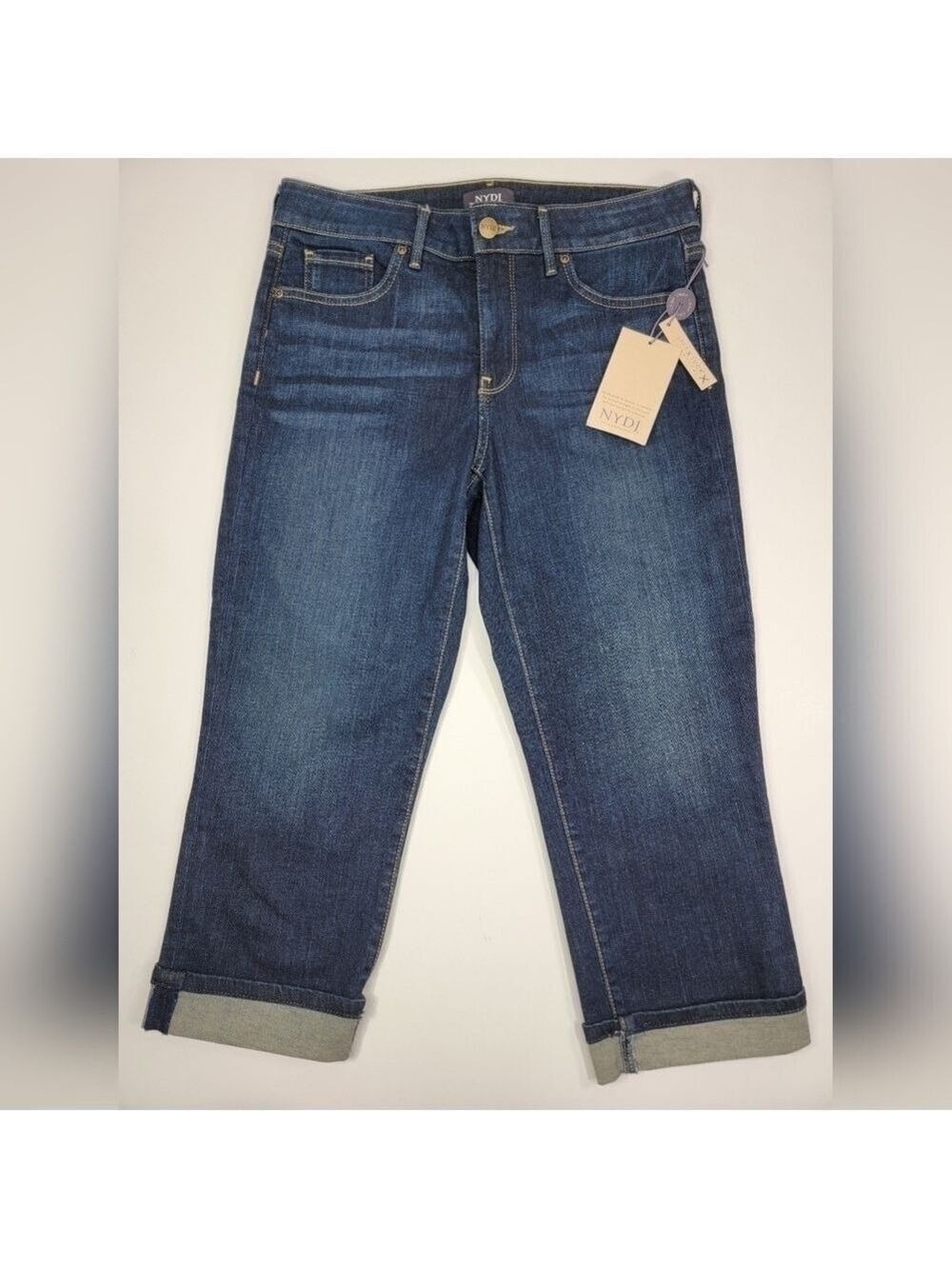 NWT NYDJ Marilyn Straight Capri Cuffed Indigo Blue Jeans Lift Tuck Women's 6 NEW